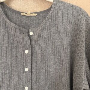 Gray Ribbed Button-Front Women's knit